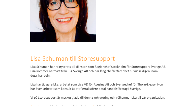 Lisa Schuman ny Regionchef till Storesupport  
