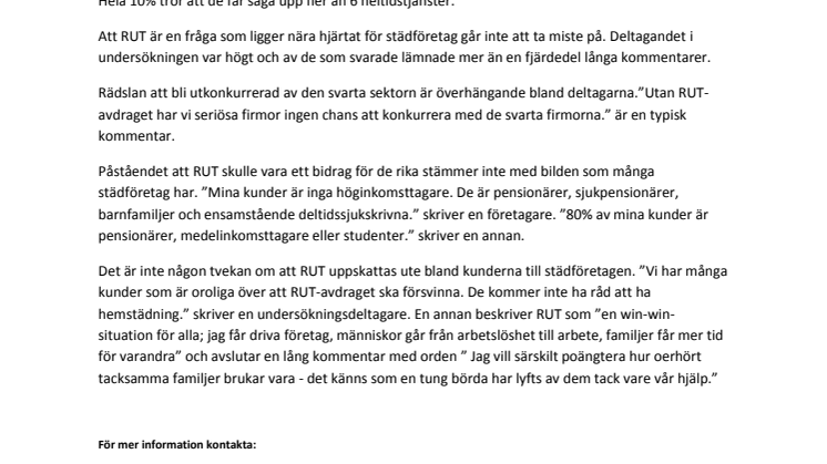 Sveriges städföretag eniga: Utan RUT försvinner vi
