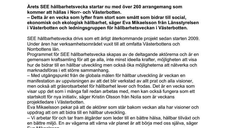 Över 260 arrangemang under SEE hållbarhetsvecka i Norr- och Västerbotten