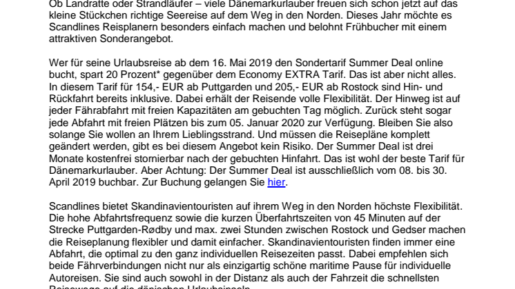 Summer Deal: im April das Fährticket für den Sommerurlaub in Dänemark buchen und 20 Prozent sparen