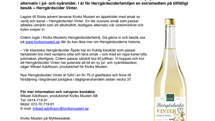 Herrgårdscider Vinter - en julcider från Kiviks Musteri