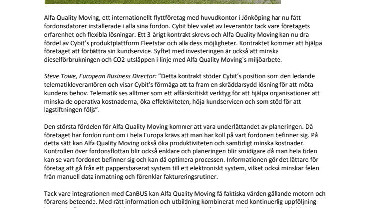 Cybit underlättar planeringen för Alfa Quality Moving