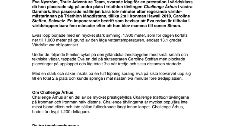 Thule Adventure Teams Eva Nyström bevisade sin formtopp och storpresterade i Challenge Århus triathlon
