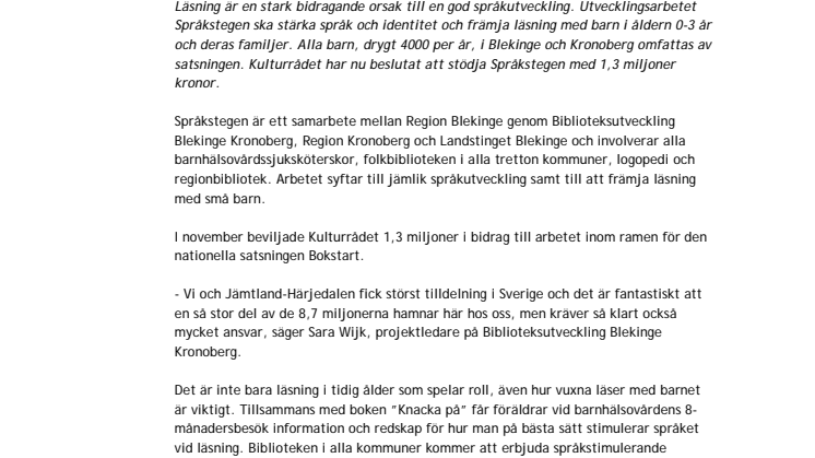 Språkstegen – unik satsning för barns språkutveckling och läsning