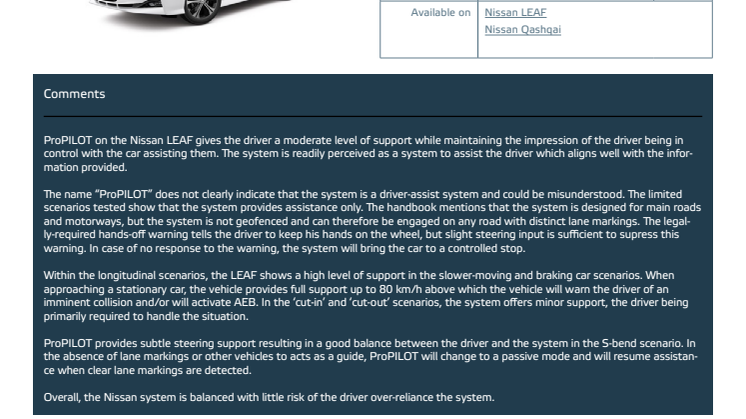 Automated Driving 2018 - Nissan LEAF datasheet - October 2018