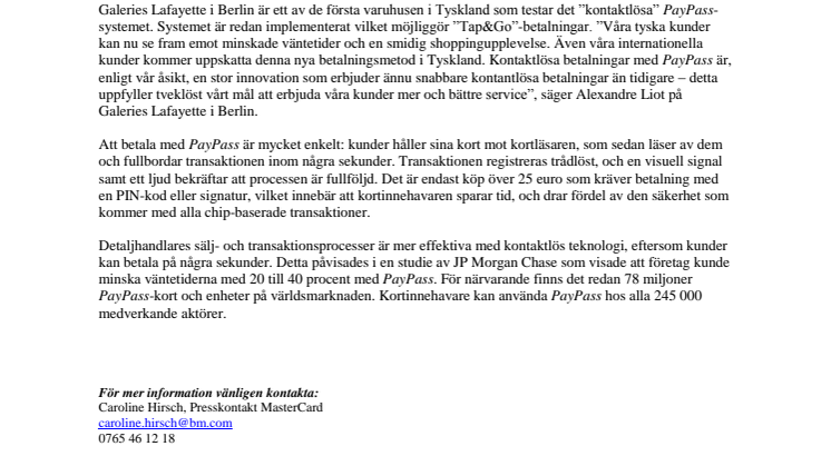 “Tap&Go” med MasterCard® PayPass™