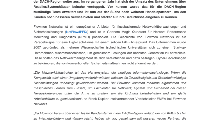 Auf Expansionskurs: Flowmon Networks baut Präsenz in DACH-Region aus