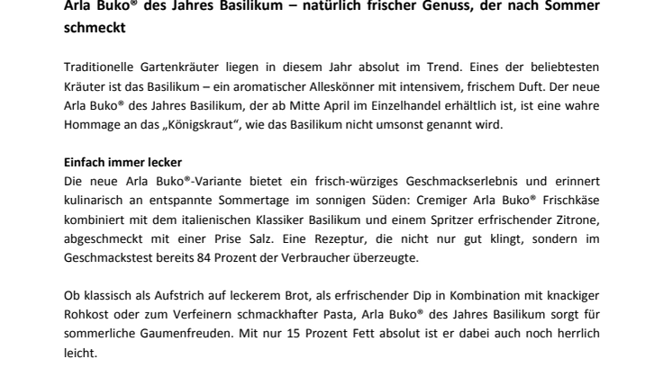 Arla Buko® des Jahres Basilikum – natürlich frischer Genuss, der nach Sommer schmeckt  
