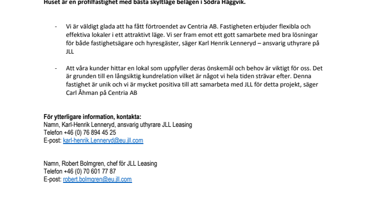 JLL och Centria AB inleder uthyrningssamarbete