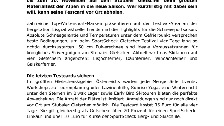 Der erste „Powder“ der Saison: Mit SportScheck beim  32. Gletscher Testival in den Winter starten