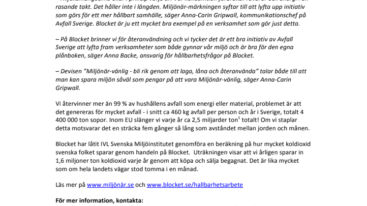 Avfall Sverige Miljönär-märker Blocket