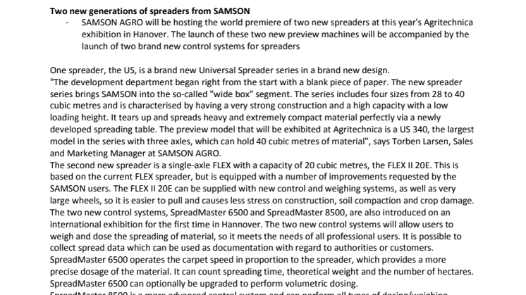 SAMSON: ​Two new generations of spreaders