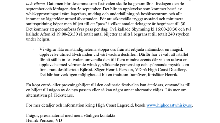 High Coast Whiskyfestival ersätts av High Coast Lägereld den 4-5e september
