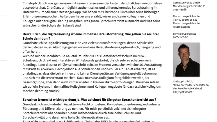 „Meine Klasse ist begeistert, digitale und neue Lernwege auszuprobieren.“ (Interview mit dem Lehrer Christoph Ullrich) 