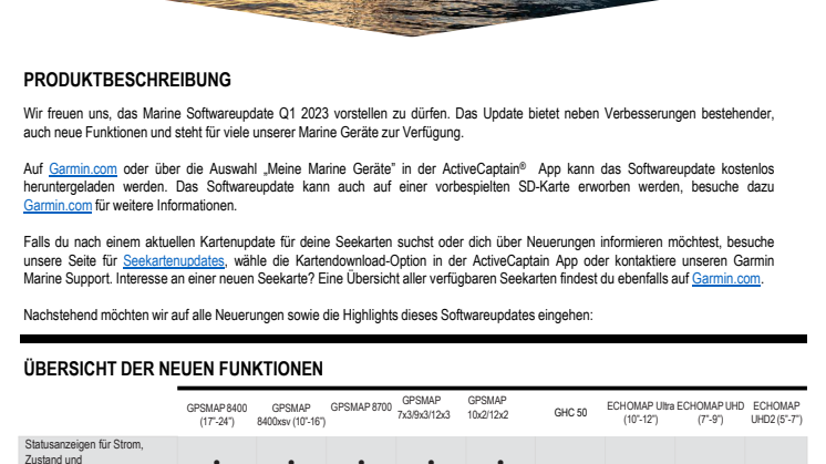 Datenblatt Garmin Software-Update Q1/2023