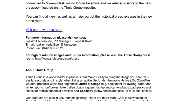Thule Group changes to a new news feed with a new press room 