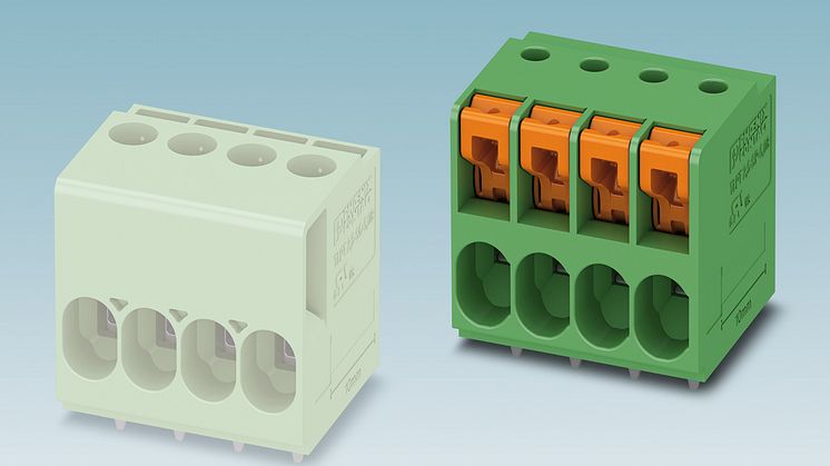 PCB terminal blocks of the same size with differing connection technology