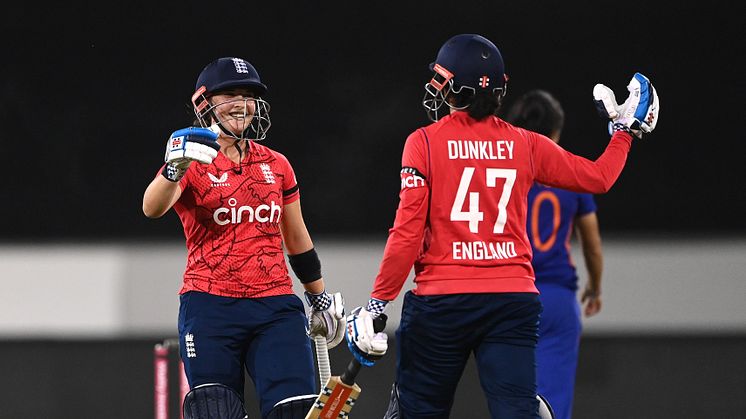 Alice Capsey and Sophia Dunkley celebrate in the summer. Photo: Getty Images