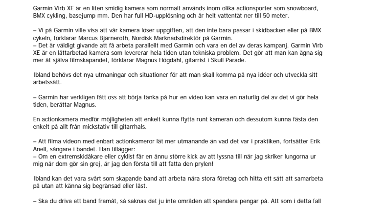 Skull Parades nya video är filmad enbart med actionkameran Garmin® VIRB XE