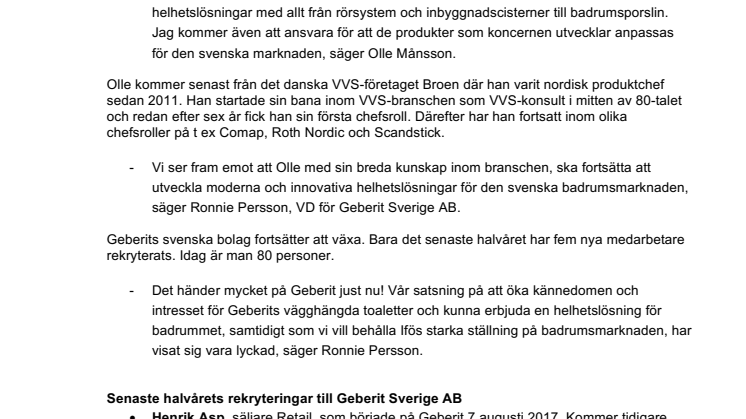 Geberit rekryterar produktchef från Broen