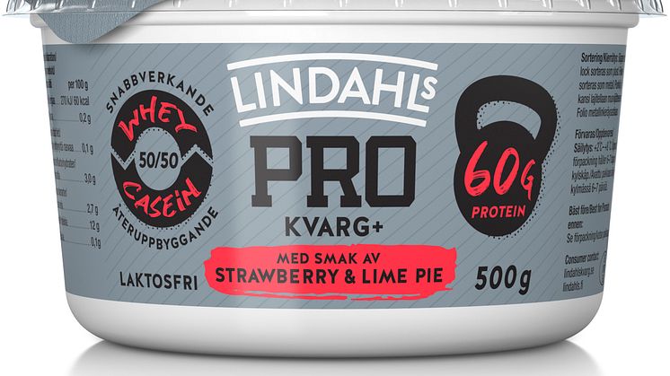 Lindahls PRO+ som är producerat i Sverige av svensk mjölk kommer nu också i en 500g förpackning, i smakerna Naturell samt Strawberry & Lime pie.