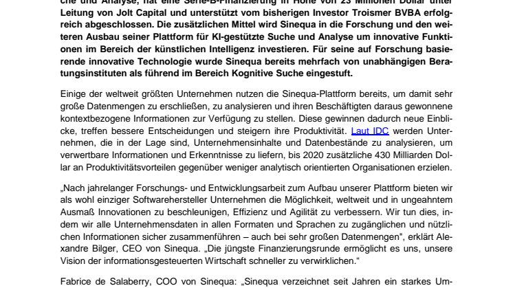 Sinequa investiert frisches Kapital in KI-basierte Suche und Analyse