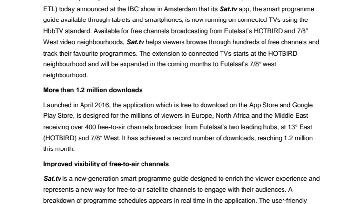 Eutelsat’s Sat.tv app now available on connected TVs 