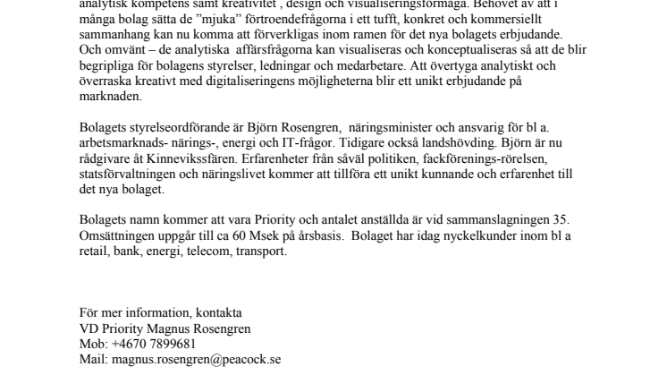 Björn och Magnus Rosengren förvärvar Priority och den svenska verksamheten inom Dolhem Design