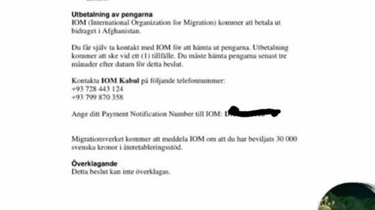 Enligt meddelandet ska en kontantsumma motsvarande 30 000 kr hämtas ut på OIM inom tre månader från beslutet.