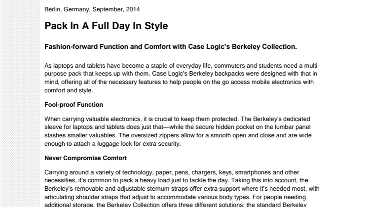 Case Logic Berkerley - Pack In A Full Day In Style 