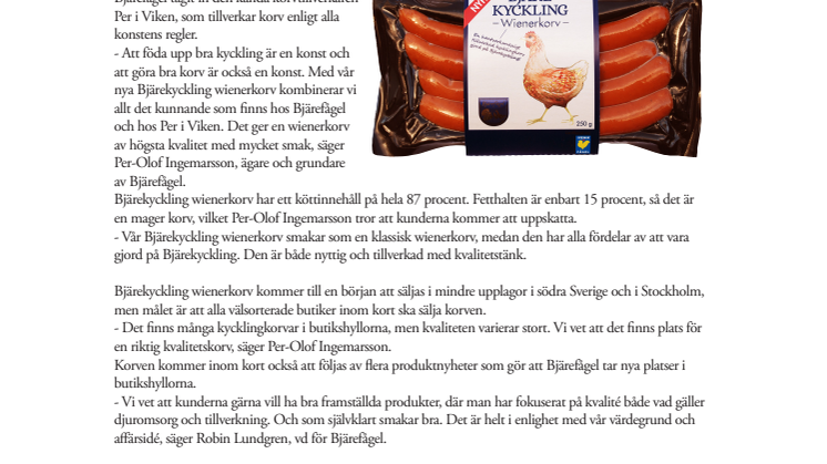 Bjärefågel lanserar Bjärekyckling wienerkorv