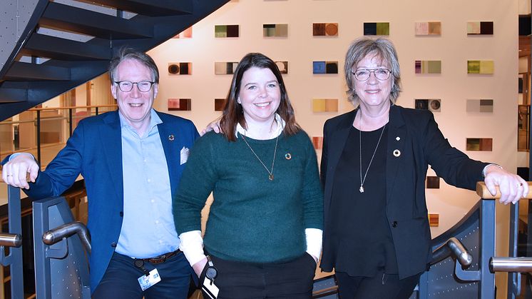 Gunnar Hareid, adm. dir. i Tafjord Marked, Camilla Blom, leder av Tafjord EnergiArena og Annik Magerholm Fet, viserektor ved NTNU Ålesund, satser sammen for å gi bedriftene i Ålesund bærekraftige forretningsmodeller.