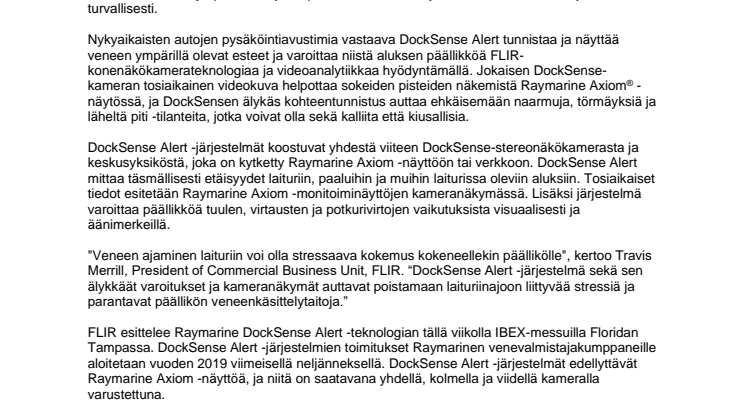 FLIR esittelee Raymarine DockSense Alert -varoitusjärjestelmän 
