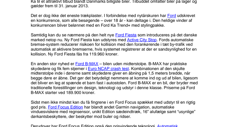 FORD FEJRER NYTÅRET MED KNALDTILBUD - FORD KA FRA KR. 69.980 