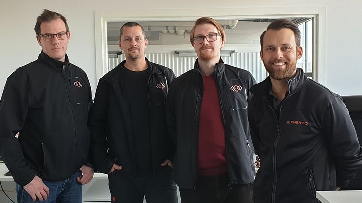 Nya medarbetare på Enerco EA i Borlänge. Från vänster: Dan Mattsson, Anders Eriksson, Kalle Takeuchi och Marcus Torsgården