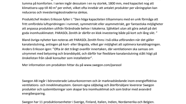 PARASOL Zenith – högre kapacitet ger nya möjligheter