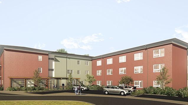 Nytt äldreboende med 60 lägenheter i Kullavik utanför Kungsbacka.  (Bild: Fredblad Arkitekter)