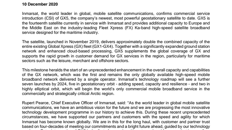 Inmarsat's Most Powerful Satellite Enters Service