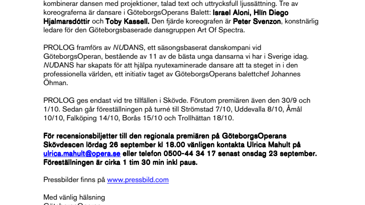 PROLOG - ny kaxig dansföreställning på GöteborgsOperans Skövdescen 
