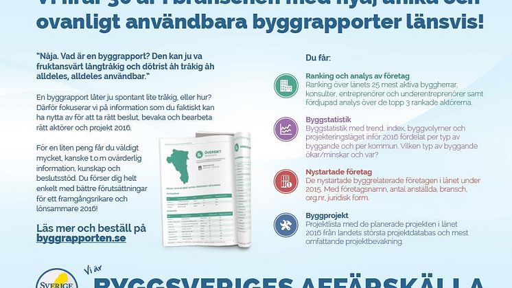 Nyhet! Byggrapporten.se med ovanligt användbart innehåll som ger dig rätt beslutsstöd och bättre förutsättningar inför 2016!