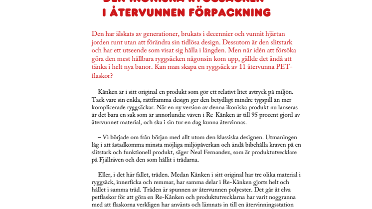 Fjällräven Re-Kånken. Klassisk ryggsäck i återvunnen förpackning. 