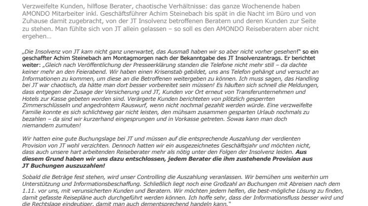 AMONDO KRISENSTAB ZUR JT INSOLVENZ UND DIE FOLGEN