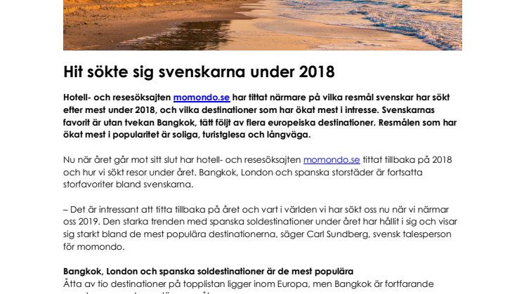 Hit sökte sig svenskarna under 2018 