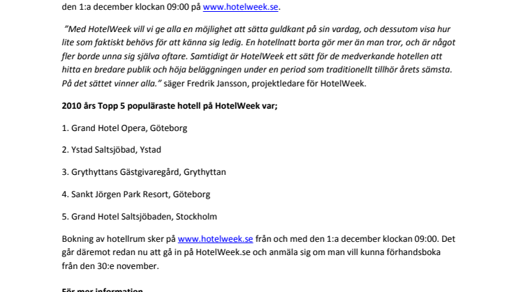 HotelWeek- Boka hotell för 250:- per person