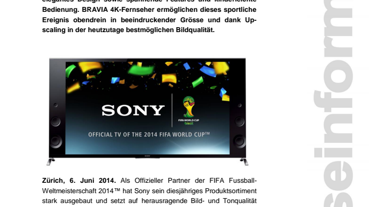 Sony BRAVIA TVs bringen Fussballstimmung live ins Wohnzimmer