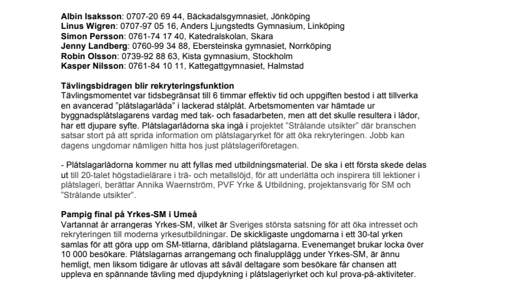 Här är årets finalister i ”SM för unga plåtslagare”!
