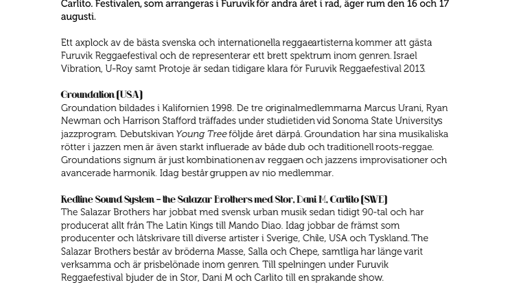 Fler bokningar till Furuvik Reggaefestival