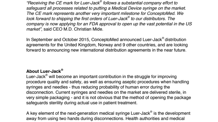 LUER-JACK APPROVED FOR SALE & MARKETING IN EUROPE (CE mark)
