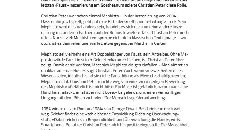 «Gefährlich ist nicht böse». Neubesetzung beim ‹Faust› am Goetheanum: Christian Peter