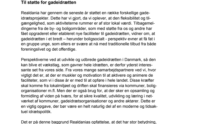 Realdanias støtte til gadeidrætten